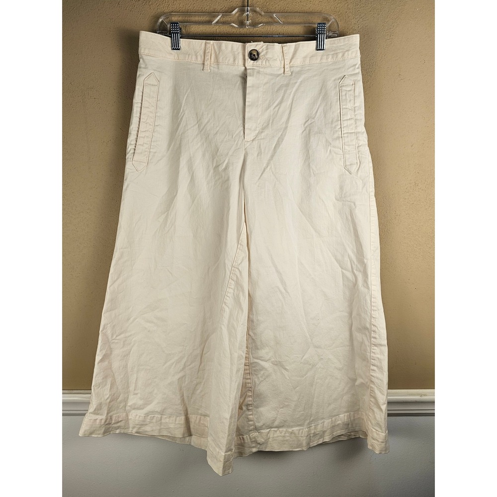Maeve Anthropologie Womens Cream Wide Leg Crop Pants 6P 6‎ Petite